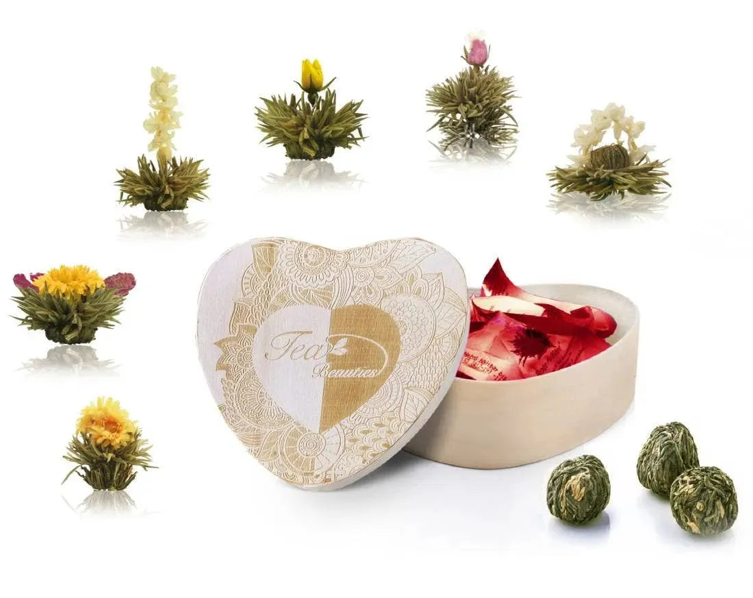 Wooden heart box+6er blooming tea white tea Blooming Tea Creano Tisan - infusion.organic